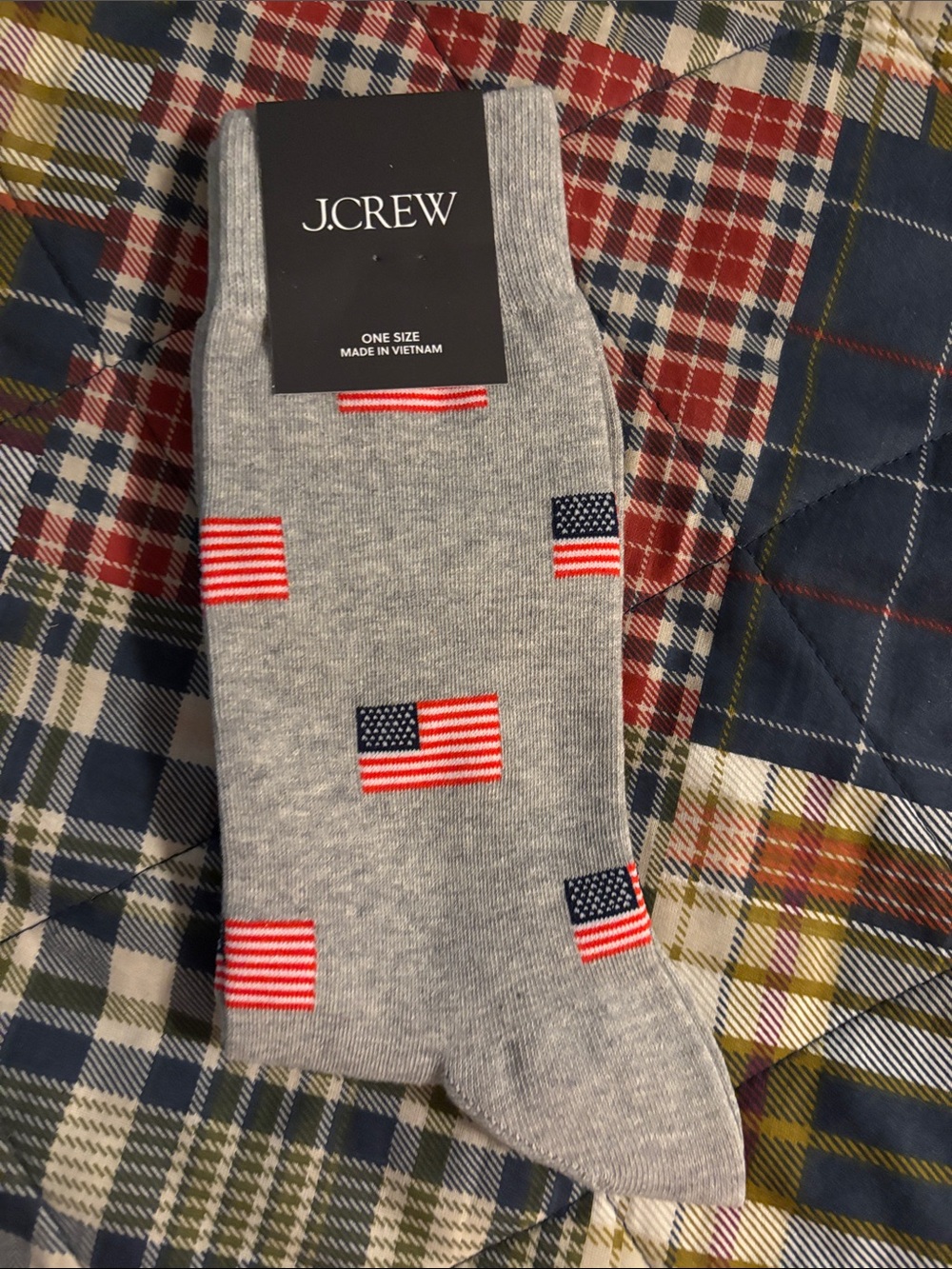 J. Crew Grey Socks with Red, White & Blue Flag Motif